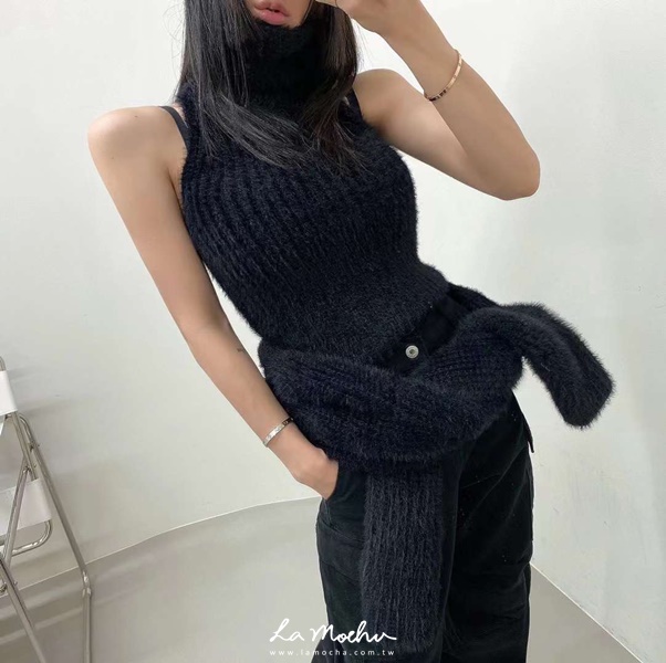 馬海毛短版坑條外套